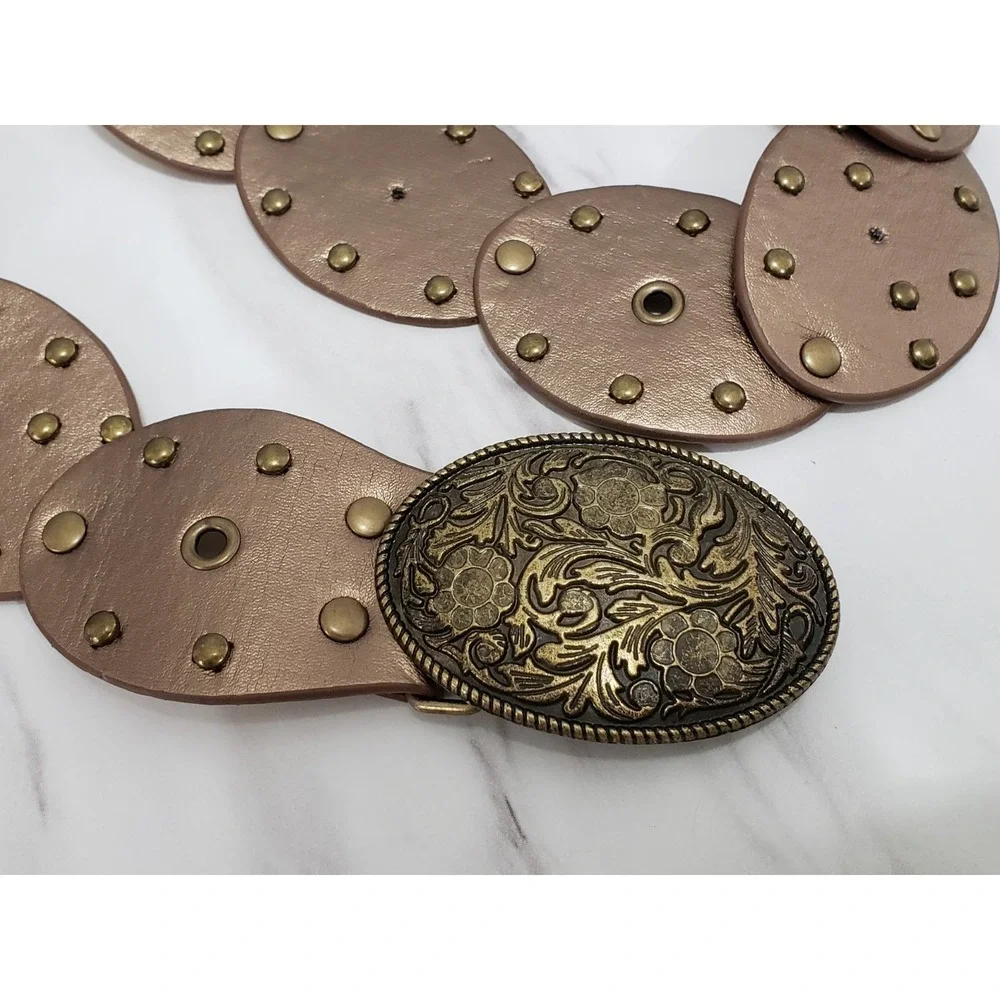 Oval Disc Belt Women Concho Western Boho y2k bohemian festival statement BRASS